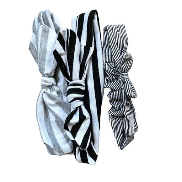 Baby Girls Cotton Stripes Headwrap Bow Headband Set - Picture 1 of 3